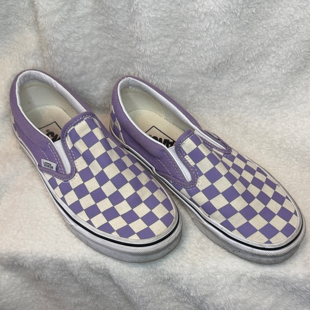 Vans Lavender and White Checkered Slip-Ons